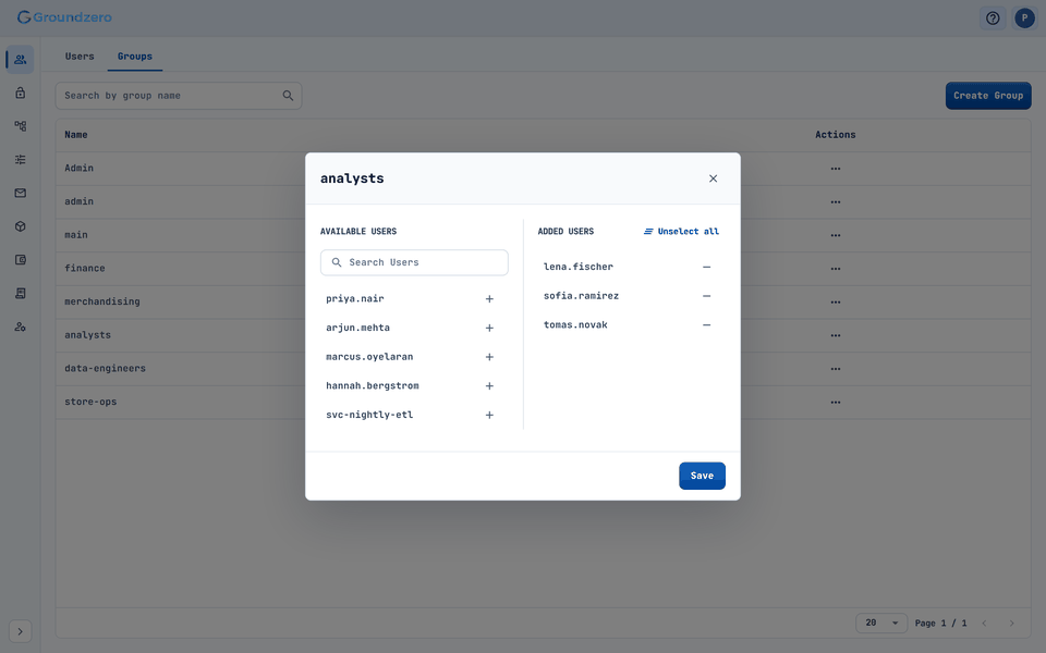 Adding users to a group.