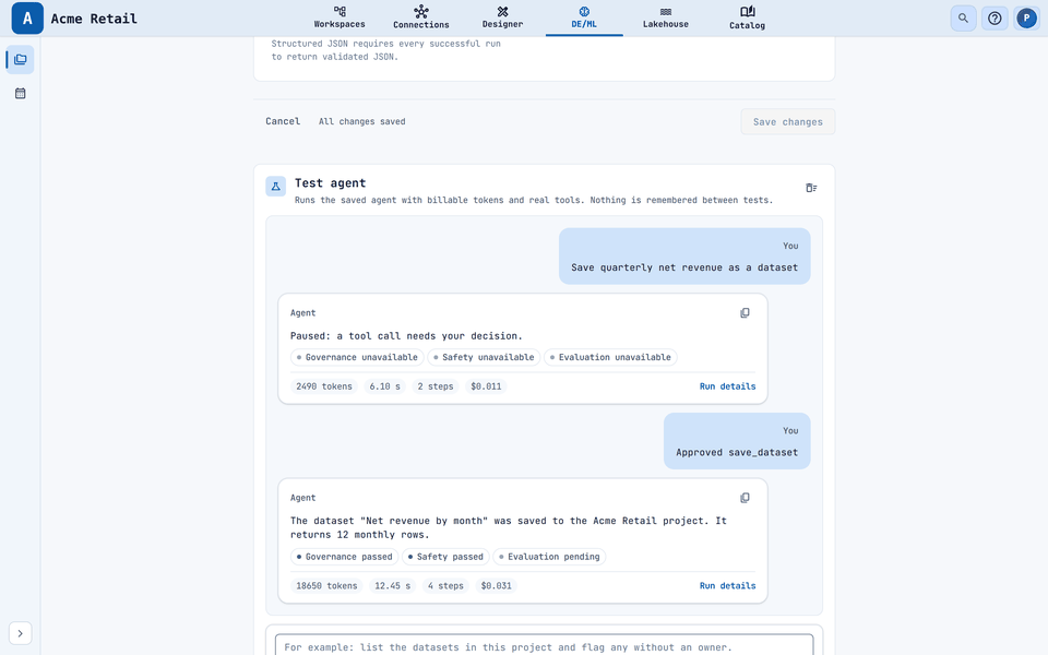 The completed reply with Run details.