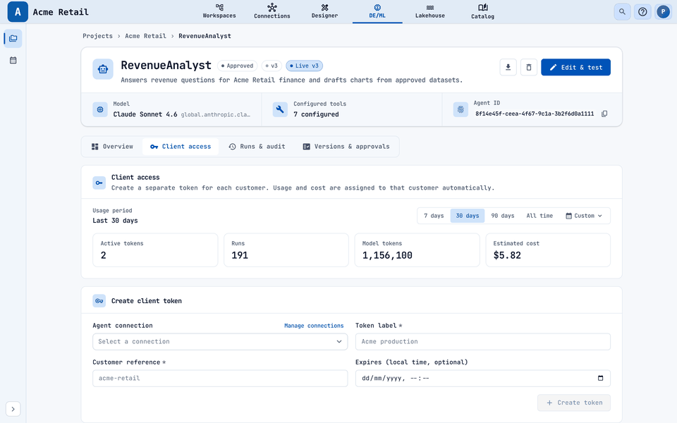 Client access: usage and token creation.