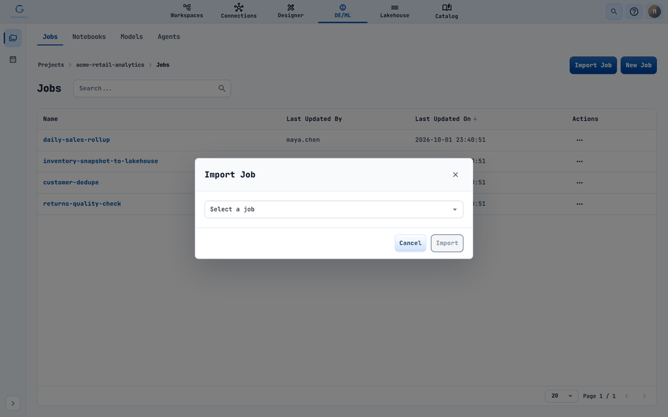 Import Job lists the jobs published on your site.