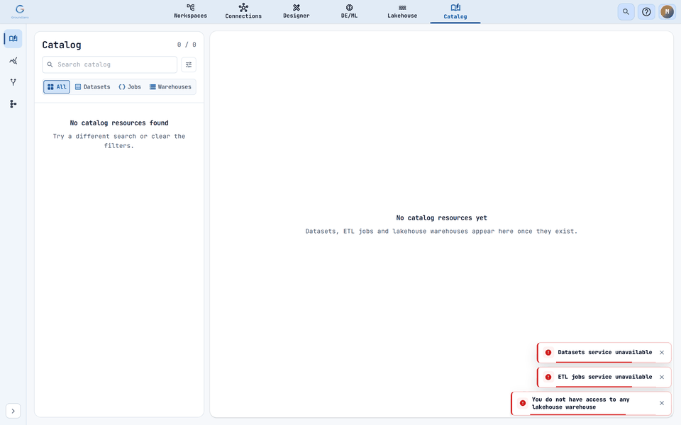 When a source fails, the others still load and an error notification appears for each failure.