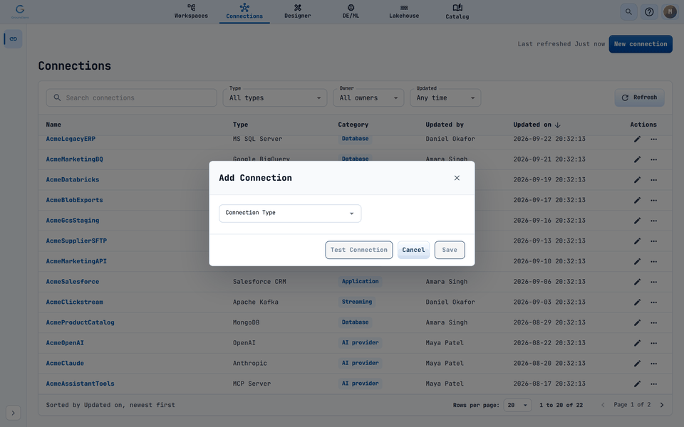 The Add Connection dialog before a type is chosen.