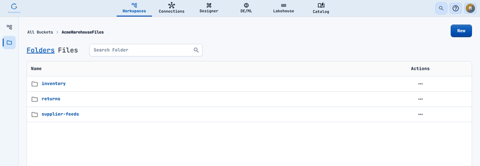 The Folders tab lists the immediate sub-folders of the current path.