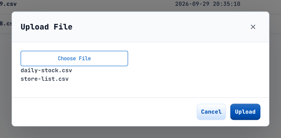 The chosen file names are listed before you upload.