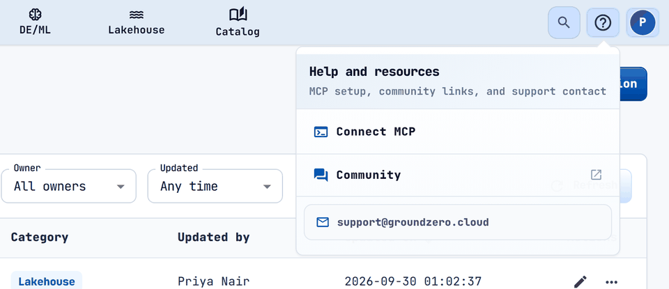 The Help and resources menu.