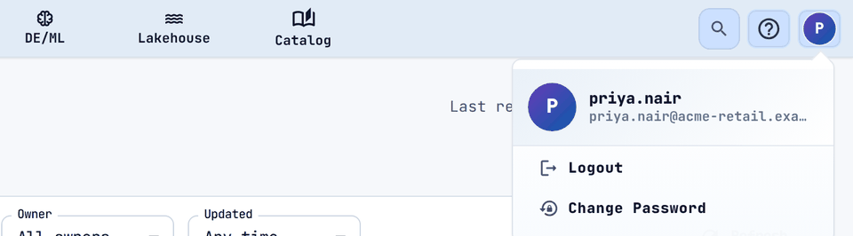 The account menu.